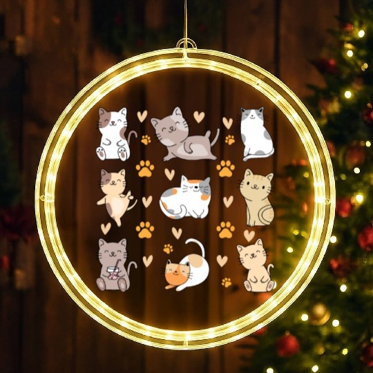 Cats Cute Cat Lover Cat Owner Many Cats I Cute Cat LED Christmas Window Lights