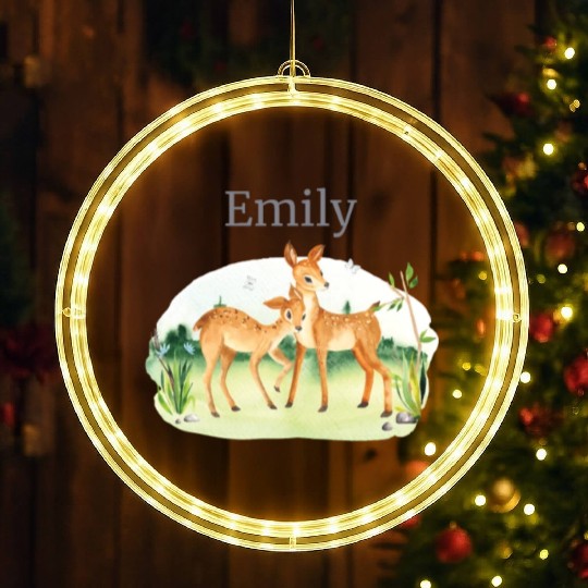 Forest Animal Deer Flowers Name Emily LED Christmas Window Lights