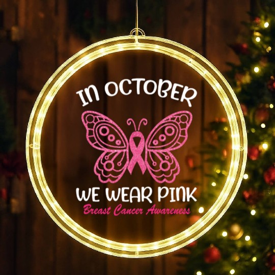 In October We Wear Pink Butterfly Breast Cancer LED Christmas Window Lights