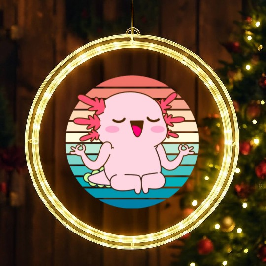 Adorable Meditating Axolotl Retro Sunset LED Christmas Window Lights