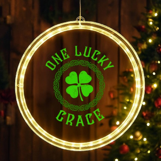 One Lucky Grace Irish Family Four Leaf Clover LED Christmas Window Lights