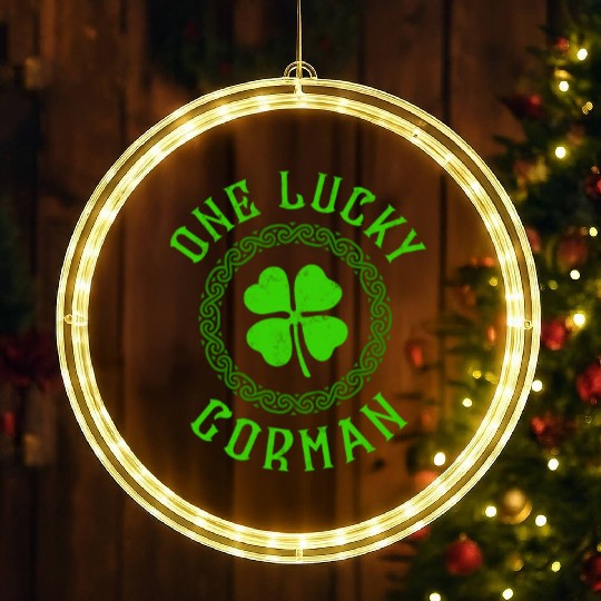 One Lucky Gorman Irish Family Four Leaf Clover LED Christmas Window Lights