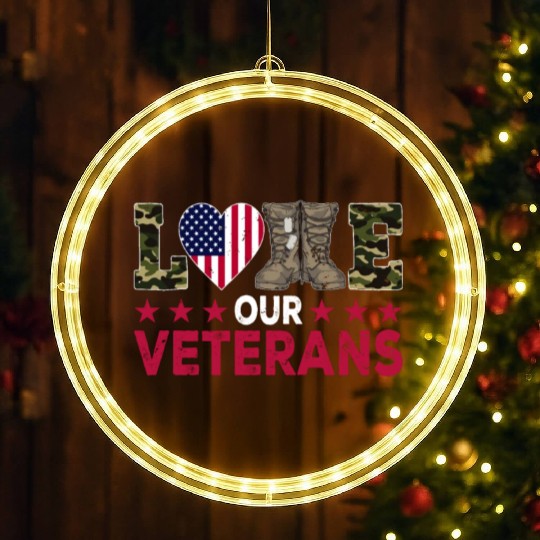 Love US Veteran Veterans Day Patriotic American Fl LED Christmas Window Lights