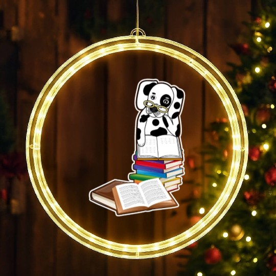 Book Reading Dalmatian Dog Lover LED Christmas Window Lights