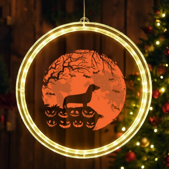 Dachshund dogs And Moon Halloween Funny Dog Lover LED Christmas Window Lights