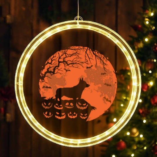 Corgi And Moon Halloween Funny Dog Lover Gift LED Christmas Window Lights
