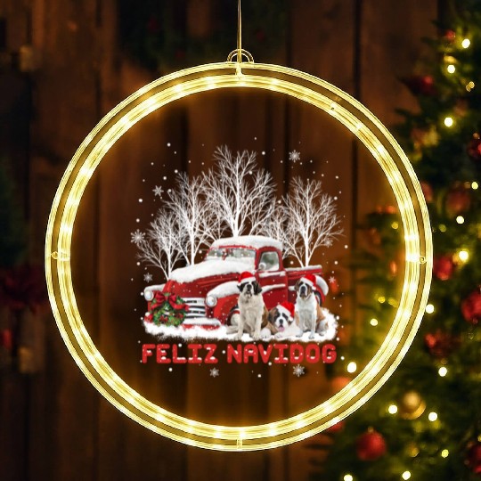 Feliz Navidog Saint Bernard Christmas Dog Lovers LED Christmas Window Lights