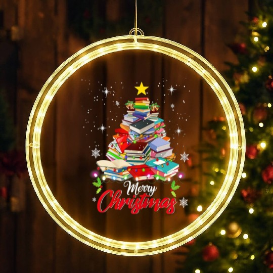 Merry Christmas Tree Love Reading Books Librarian LED Christmas Window Lights