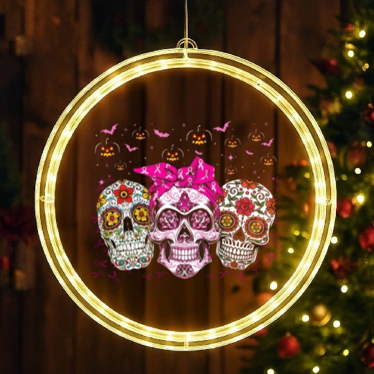 Sugar Skull In October We Wear Pink Breast Cancer LED Christmas Window Lights
