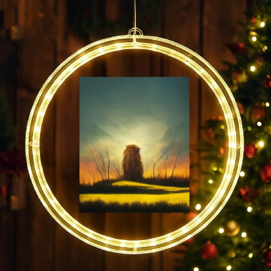 Lion meditate on sunrise, painting LED Christmas Window Lights