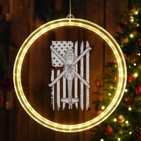 Blackhawk Military Helicopter American Flag UH60 LED Christmas Window Lights