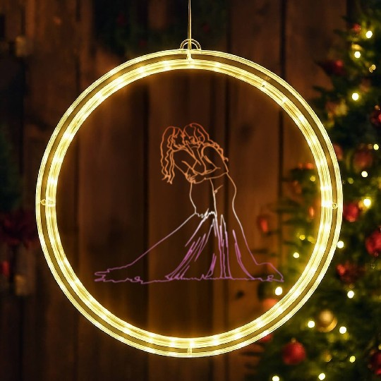 Two Brides Oneline Art - Lesbian Wedding Gay LED Christmas Window Lights