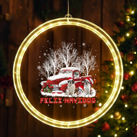 Feliz Navidog Saint Bernard Christmas Dog Lovers LED Christmas Window Lights