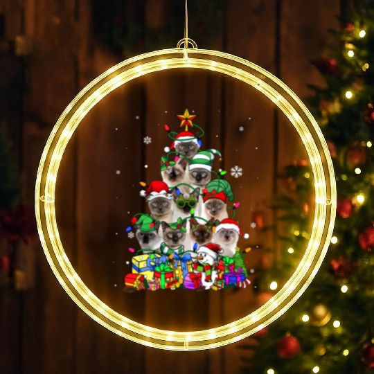 Cat Lover Funny Siamese Tree Christmas Light LED Christmas Window Lights