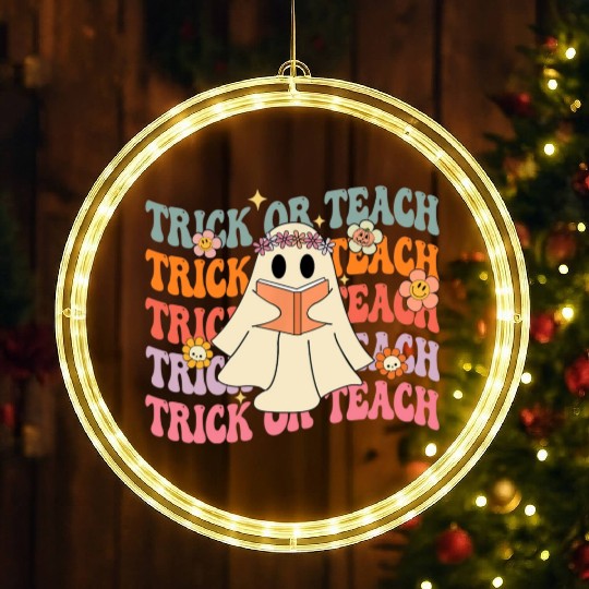 Groovy Trick or Teach Boo Ghost Pre-K Teacher Life LED Christmas Window Lights