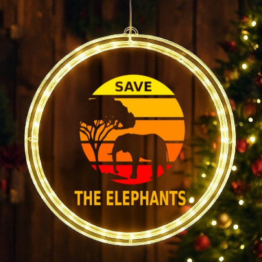 Retro Vintage Save the Elephants LED Christmas Window Lights