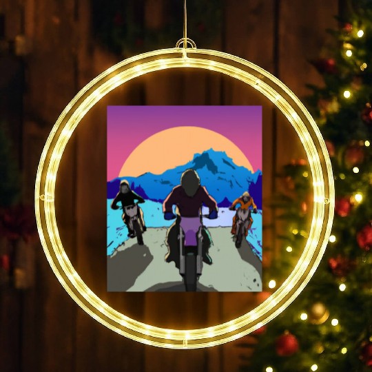 Dirt Bike Rider Sunset Mountain Road LED Christmas Window Lights