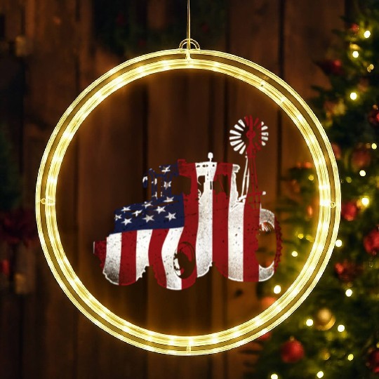 Farming Farmer American Flag Us LED Christmas Window Lights