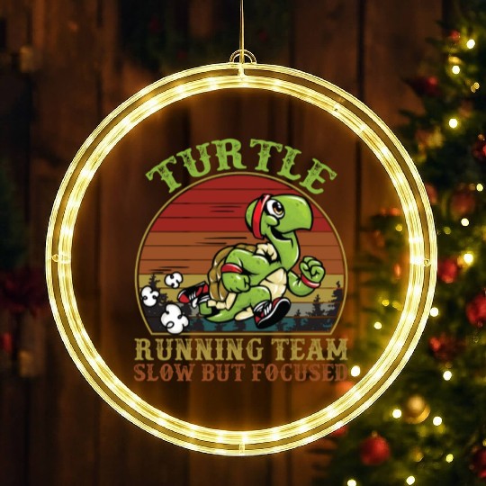 Turtle Running Team Slow But Focused Funny Vintage LED Christmas Window Lights