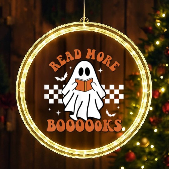 Cute Booooks Ghost Read More Books Funny Teacher LED Christmas Window Lights