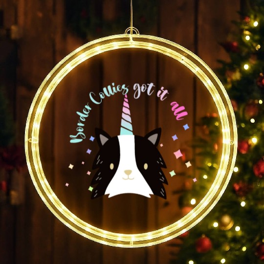 "Border Collies Got It All" Border Collie-Unicorn LED Christmas Window Lights