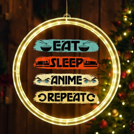 Eat Sleep Anime Repeat Ramen Kawaii Japanese LED Christmas Window Lights