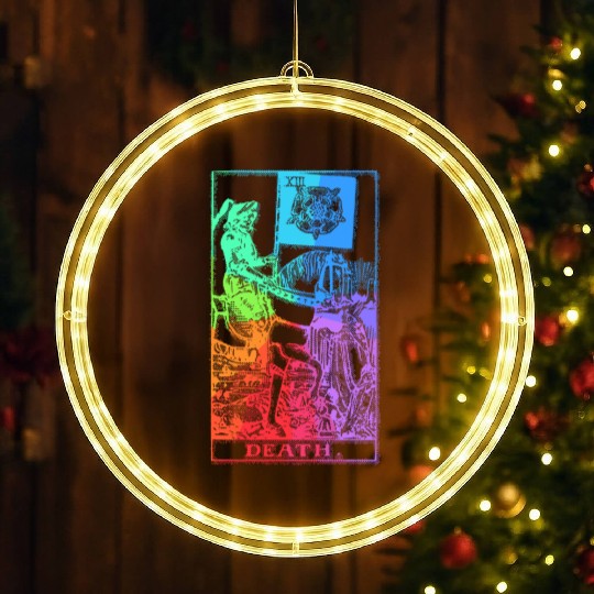 Death Tarot Card Psychic Occult Pagan Witch Rainbo LED Christmas Window Lights
