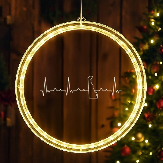 Delaware State USA. Heart. Love. EKG. Pulse. Beat. LED Christmas Window Lights