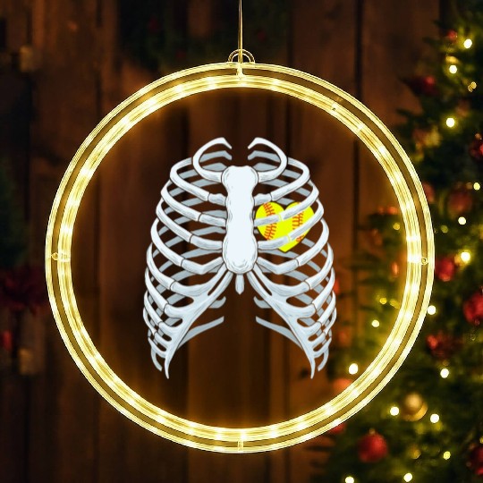Funny Softbal Heart Skeleton Rib Cage Halloween LED Christmas Window Lights