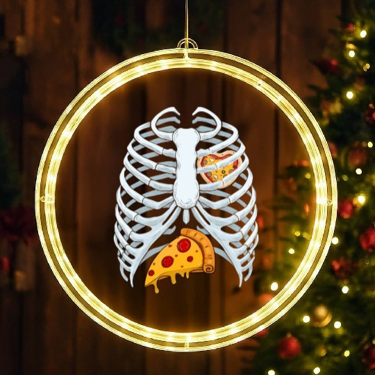 Funny PIzza Skeleton Rib Cage Halloween Costume LED Christmas Window Lights