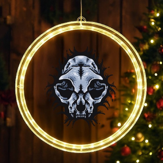 Cat Skull Bursting out gray scale oddities LED Christmas Window Lights