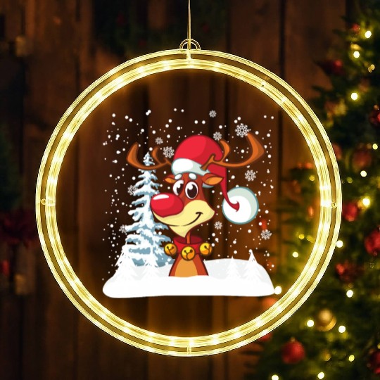 Funny Reindeer Red Nose Santa Snowflake LED Christmas Window Lights