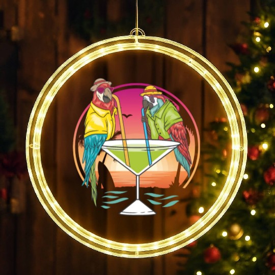 Parrots Drinking Margarita Hawaiian Birds Gift LED Christmas Window Lights