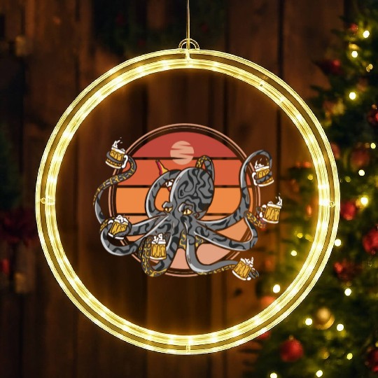 Beer Drinking Octopus Men Beer Lover LED Christmas Window Lights