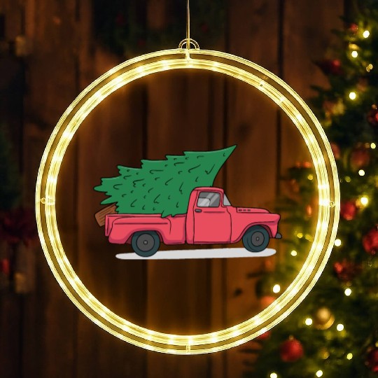 Red Merry Christmas Vintage Red Santa Truck*T LED Christmas Window Lights