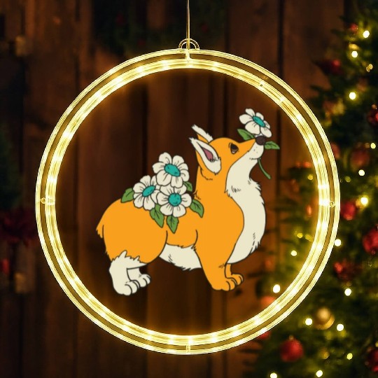 Corgi Flower Mom Cute Dog Lover LED Christmas Window Lights