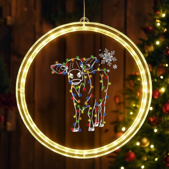 Cow Christmas Light Tree Cow Xmas Snow Lover LED Christmas Window Lights