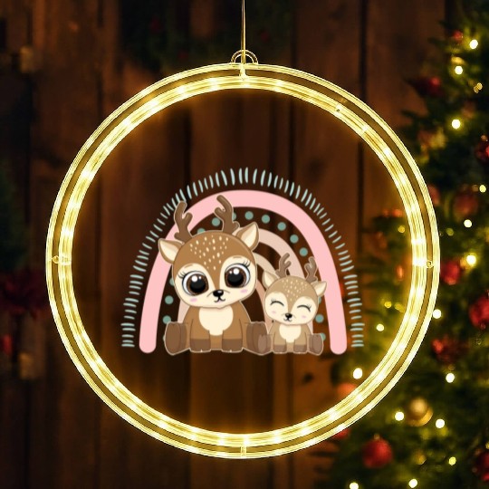 Baby Reindeer Christmas Big Sister Rainbow Boho LED Christmas Window Lights