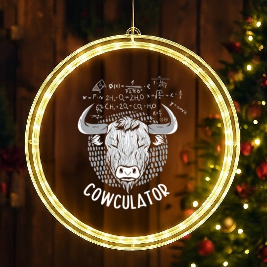 Cowculator Highland Cow Grass Puppy Math Lover LED Christmas Window Lights