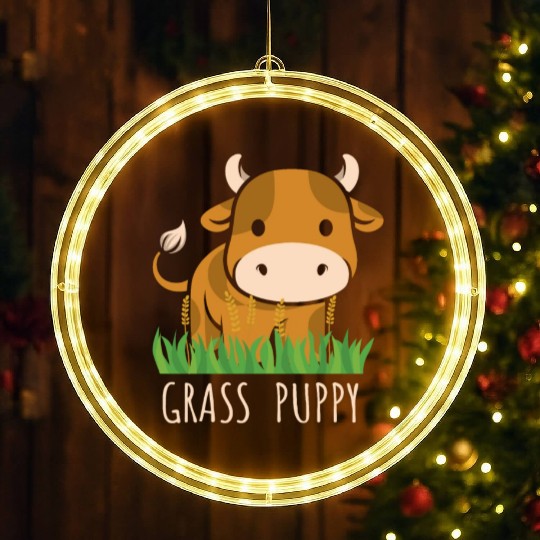 Scottish Highland Cow Grass Puppy Cow Whisperer LED Christmas Window Lights