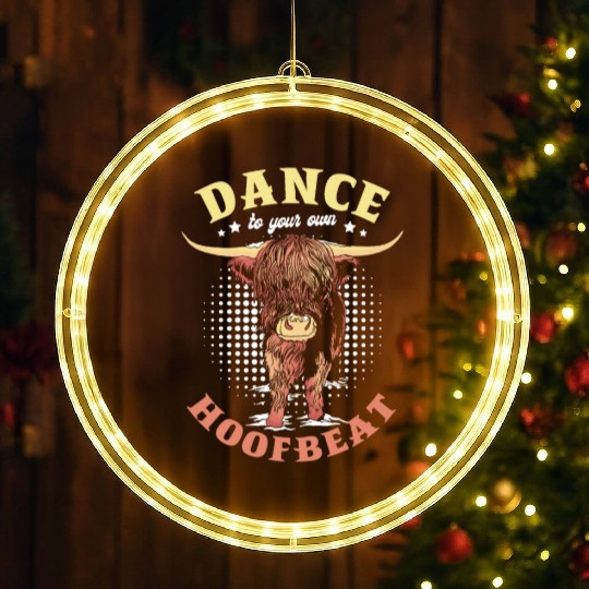 Dance To Your Own Hoofbeat Farmer Highland Cow LED Christmas Window Lights