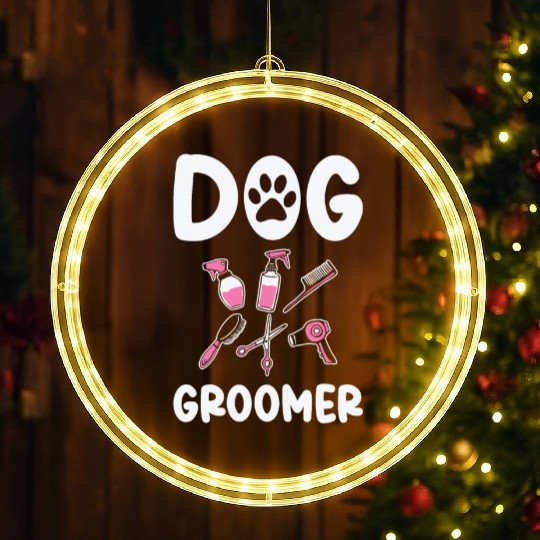 Dog Groomer Canine Grooming Hygiene LED Christmas Window Lights