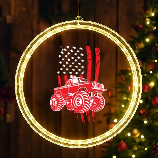 Patriotic American Monster Truck Tricks Stunts LED Christmas Window Lights