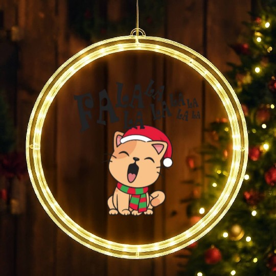 Cute Christmas Cat Singing Fa la la la Song LED Christmas Window Lights