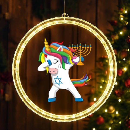 Cute Kawaii Unicorn Jew Jewnicornorah LED Christmas Window Lights