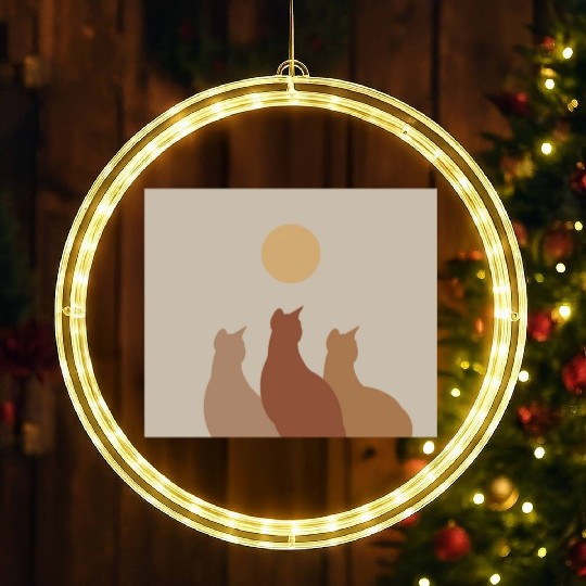 Abstract Boho Cats Relaxed Aesthetic Beige Minimal LED Christmas Window Lights