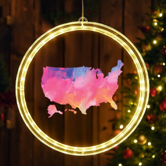 USA Map Watercolor Art America LED Christmas Window Lights