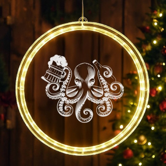 Octopus Beer Drinking Men Beer Lover LED Christmas Window Lights