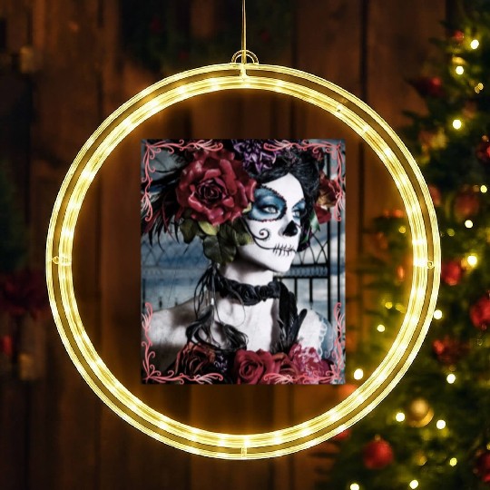 Beauty Dance Macabre Sugar Skull Girl LED Christmas Window Lights