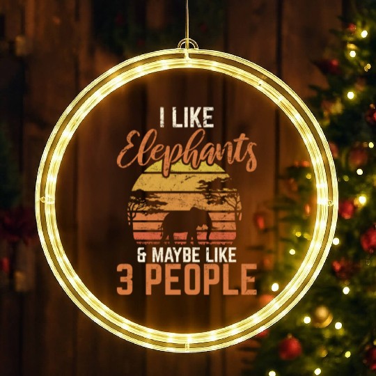 I Like Elephants & Maybe Like 3 People Retro Eleph LED Christmas Window Lights